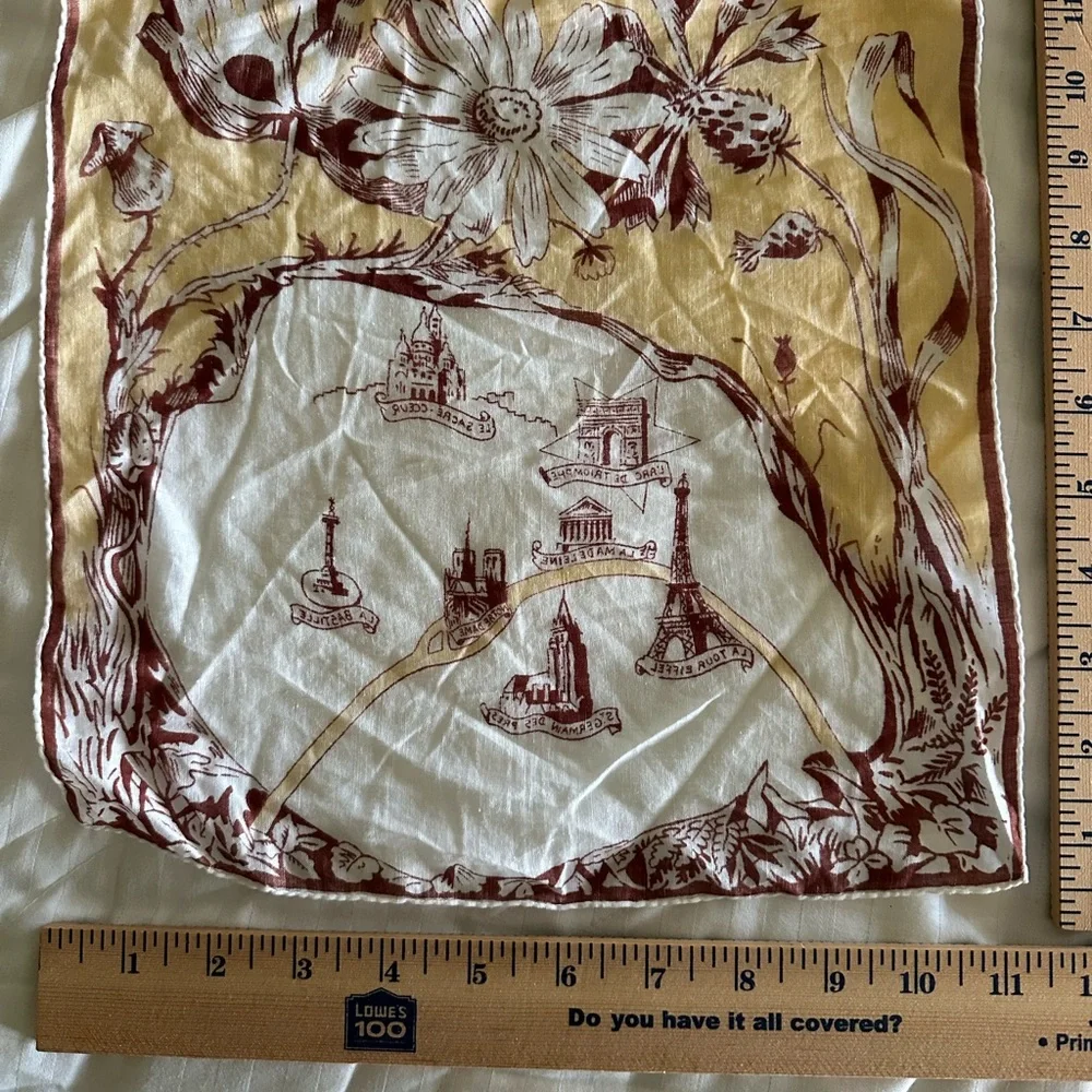 Vintage Paris Themed Souvenir Handkerchief Bandana Scarf